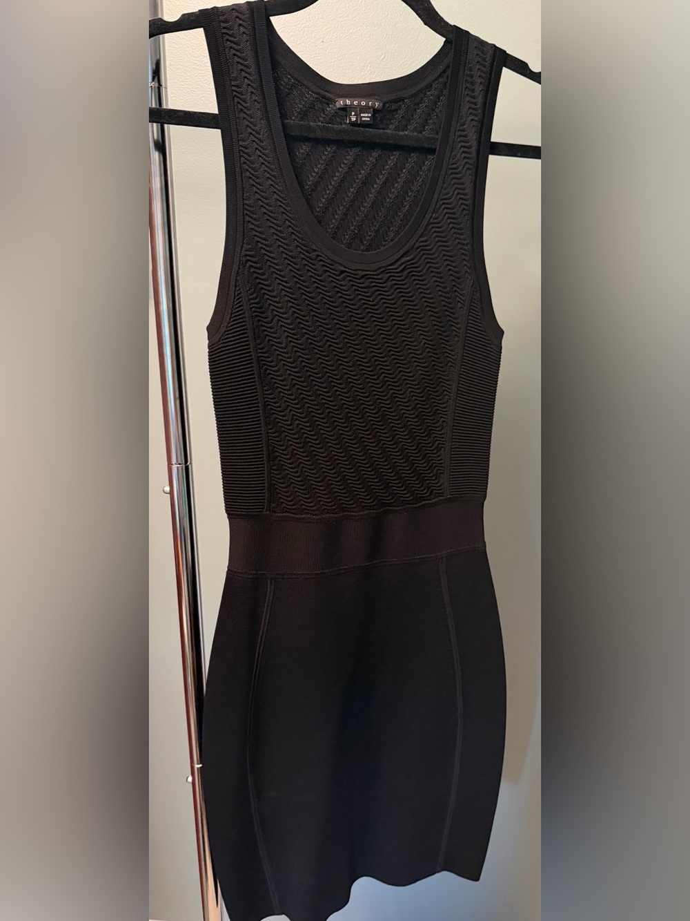 Theory Black Textured Knit Midi Dress